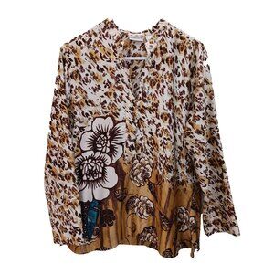 Chico's Blouse Size Large Animal Floral Print Top Popover Long Sleeve